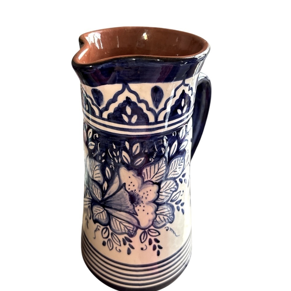 Blue & white Hand-Painted Sangria Portuguese Pottery Clay Terracotta Pitcher